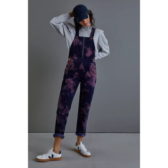 Anthropologie PILCRO Slim Corduroy Overalls Size 29 Purple Tie Dye Jumpsuit - Picture 4 of 16